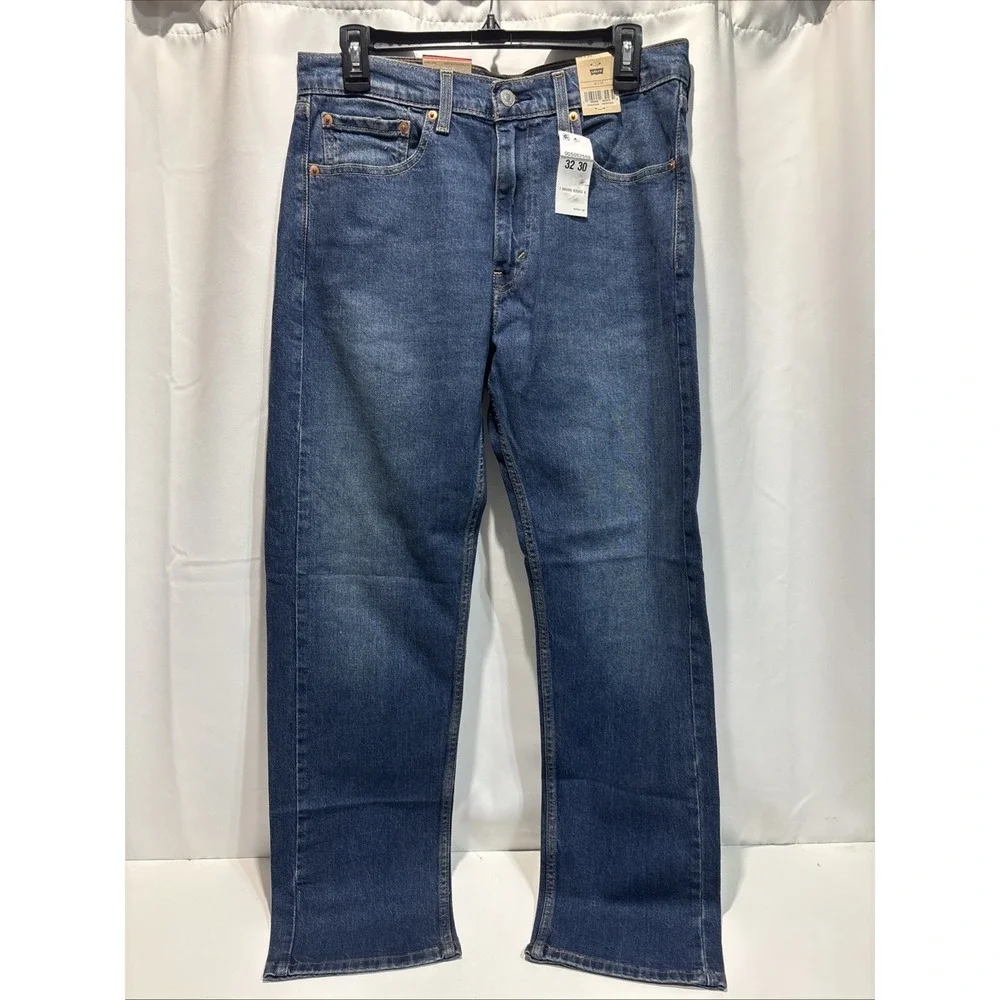 NWT Levis 505 Regular Fit Straight Leg Jeans Dark Wash Blue Stretch Mens 32X30